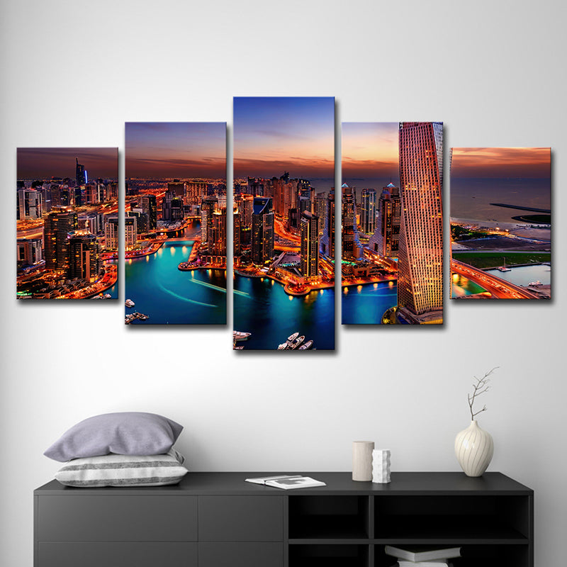 Orange Dubai Night Scene Canvas Multi-Piece Global Inspired Family Room Wall Art