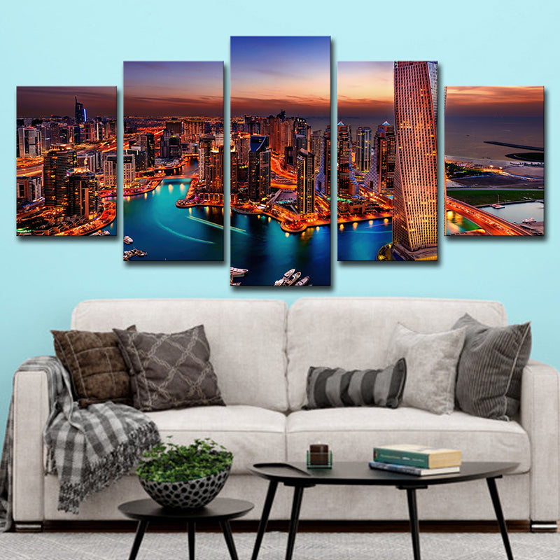 Orange Dubai Night Scene Canvas Multi-Piece Global Inspired Family Room Wall Art