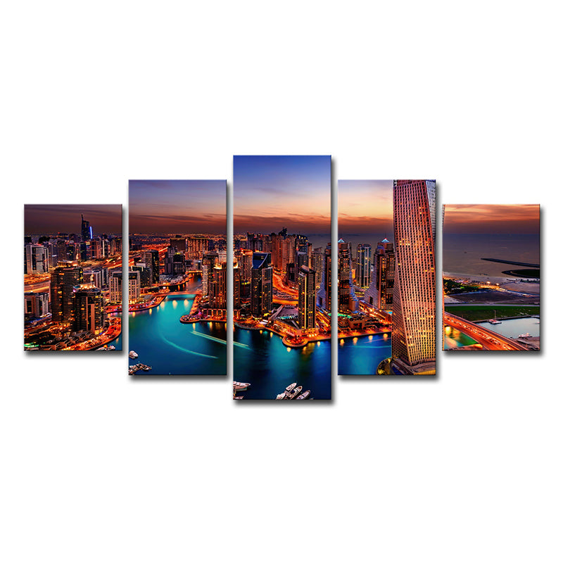 Orange Dubai Night Scene Canvas Multi-Piece Global Inspired Family Room Wall Art