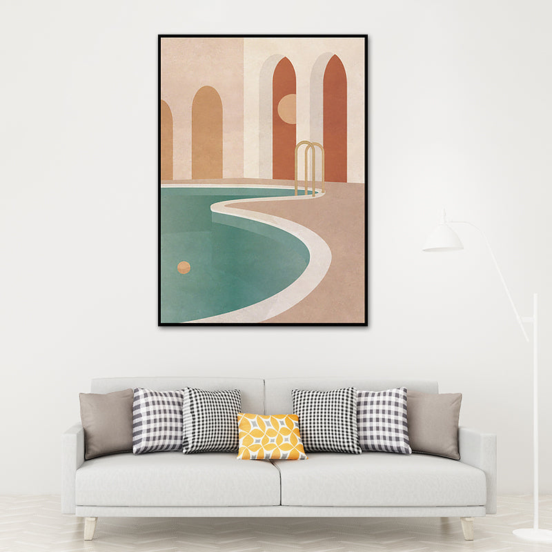 Illustration Architecture Canvas Wall Art for Living Room, Pastel Color, Textured