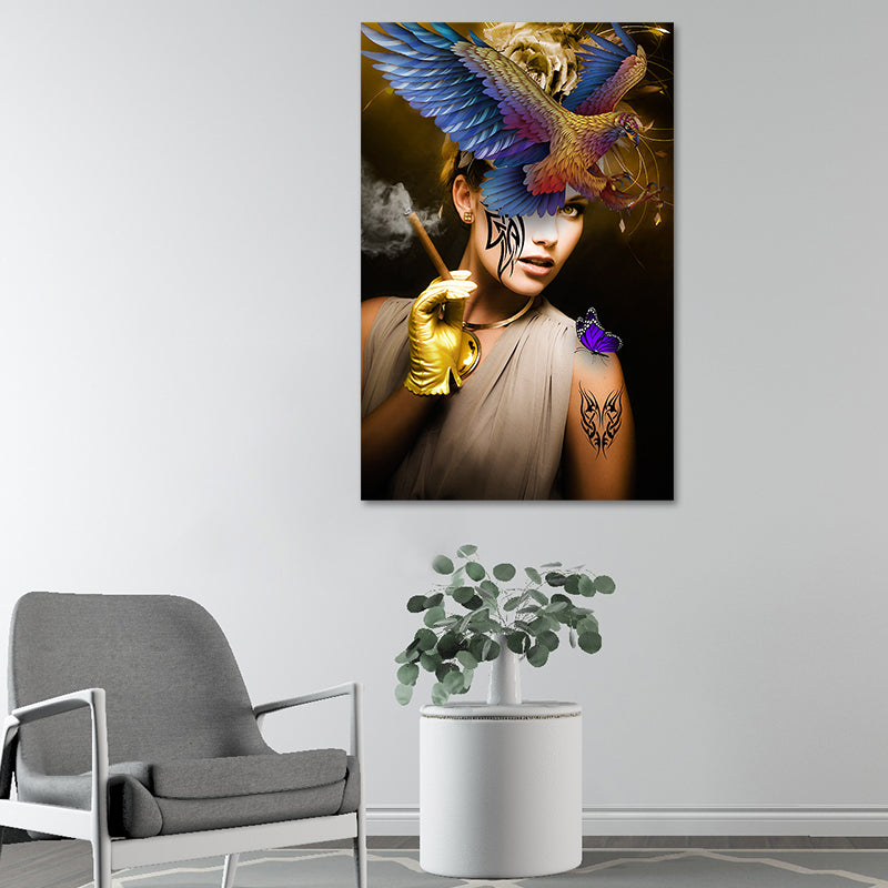 Textured Girl Print Wall Art Modern Stylish Canvas Wall Decoration for Sitting Room