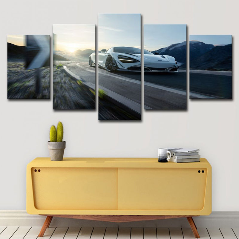 Sports Car Dashing Wall Art Black-White Modern Canvas Print for Boys Bedroom