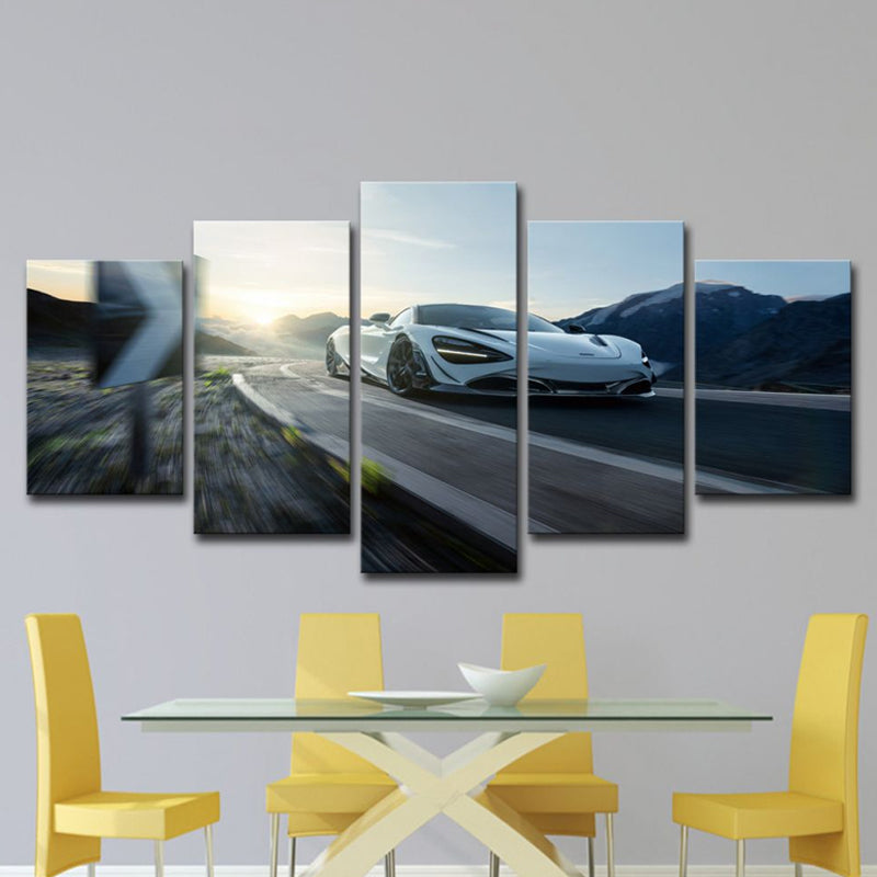 Sports Car Dashing Wall Art Black-White Modern Canvas Print for Boys Bedroom