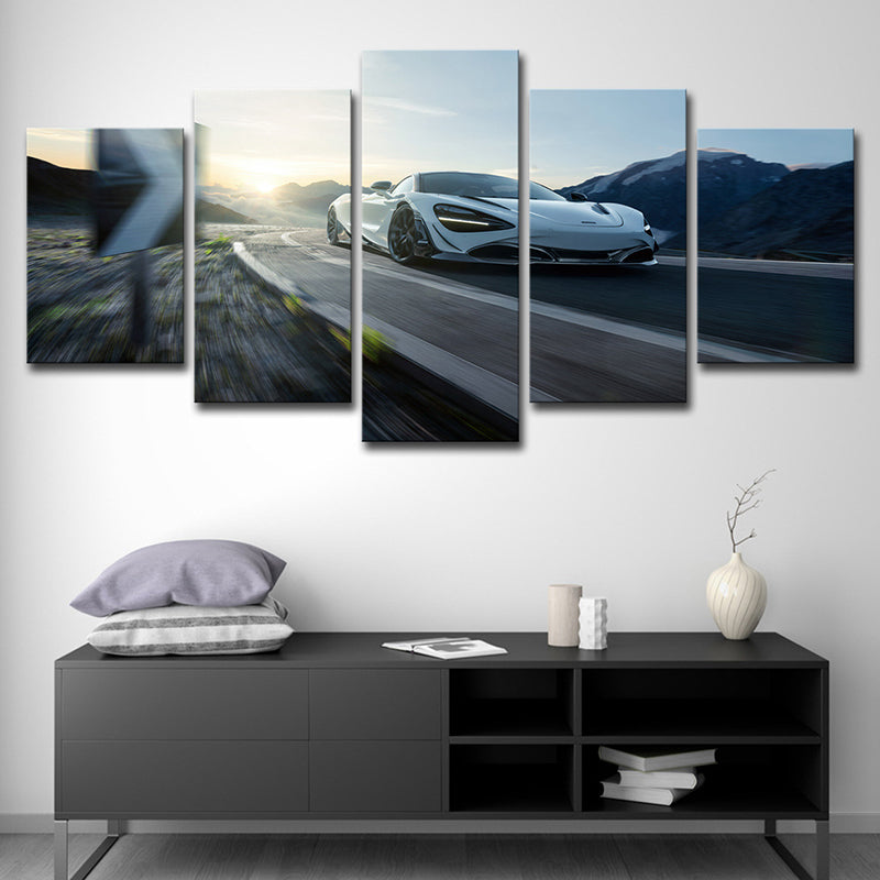 Sports Car Dashing Wall Art Black-White Modern Canvas Print for Boys Bedroom