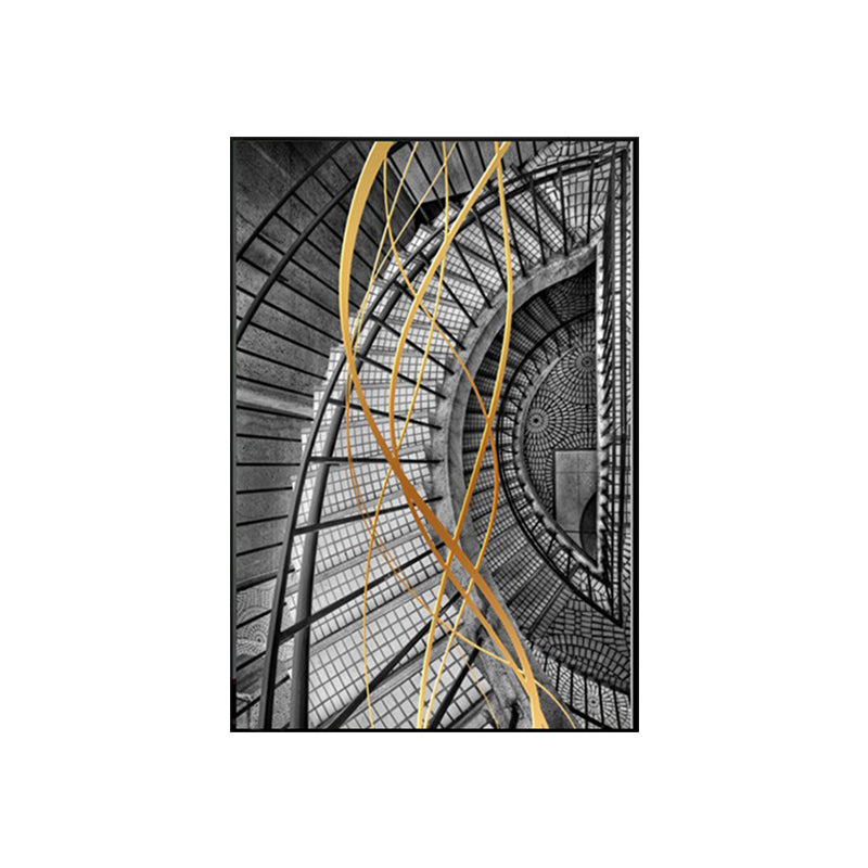 Modern Architecture Wall Art Grey Stairway Print Canvas for Bedroom, Textured