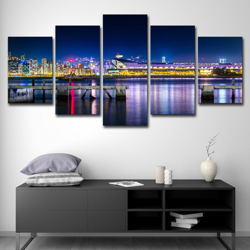 Photo-Printed Urban Canvas Art with Kai Tak Cruise Terminal Night Scenery in Blue