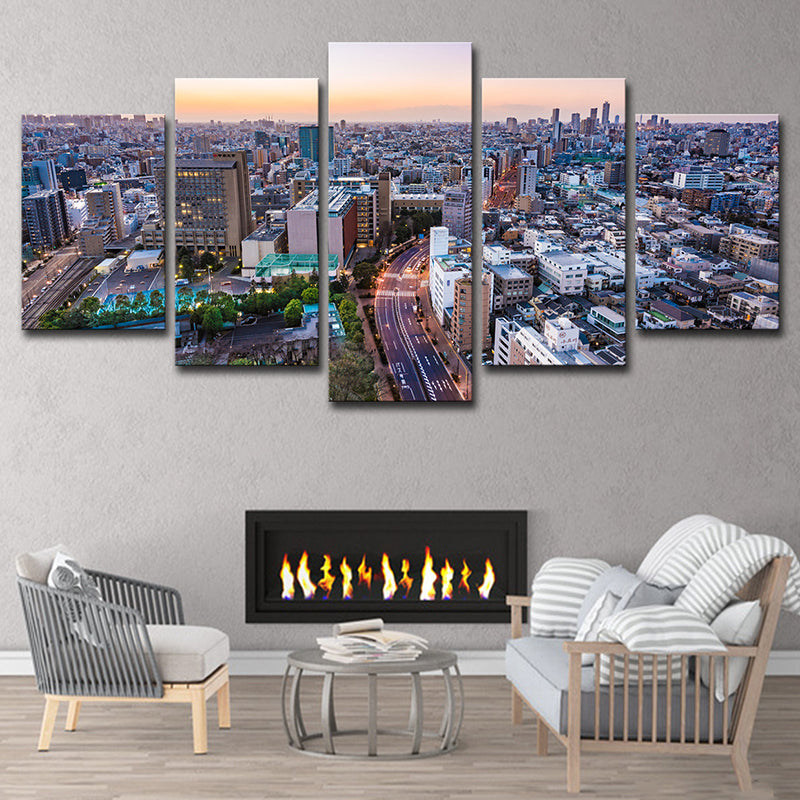 Multi-Piece Purple Canvas Modern Skyline View of Tokyo at Early Night Wall Art for Home