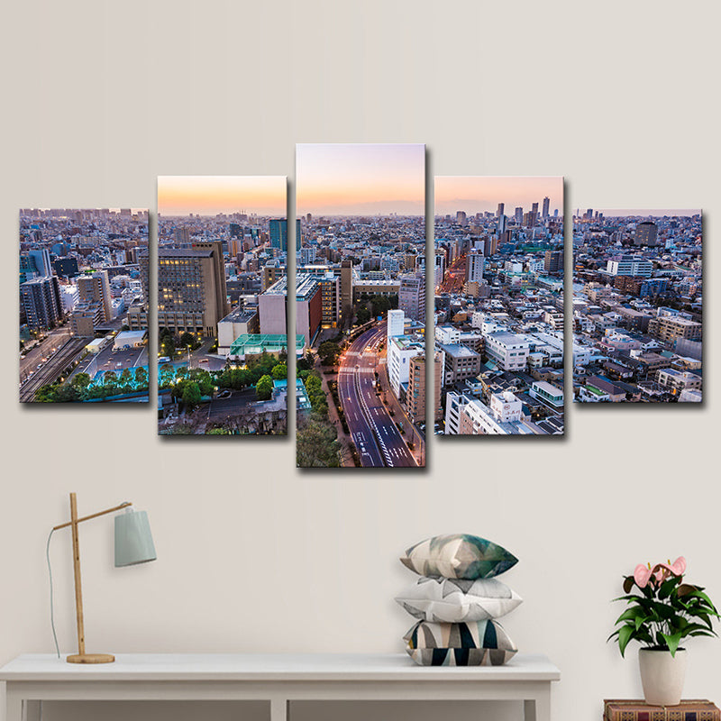 Multi-Piece Purple Canvas Modern Skyline View of Tokyo at Early Night Wall Art for Home