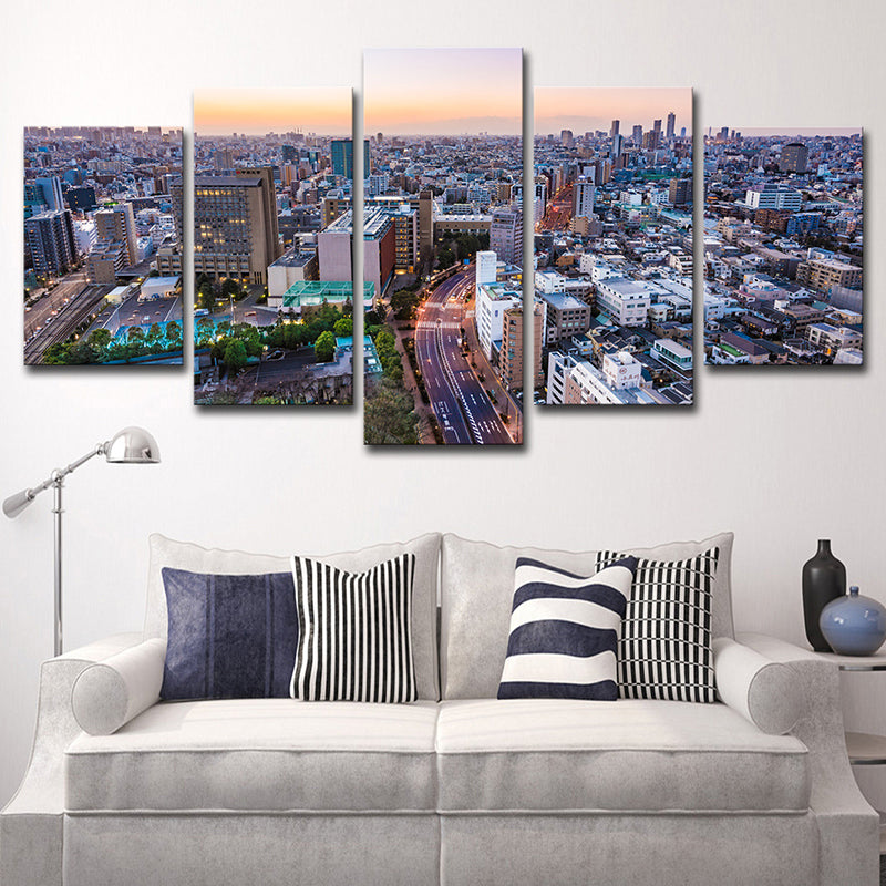 Multi-Piece Purple Canvas Modern Skyline View of Tokyo at Early Night Wall Art for Home