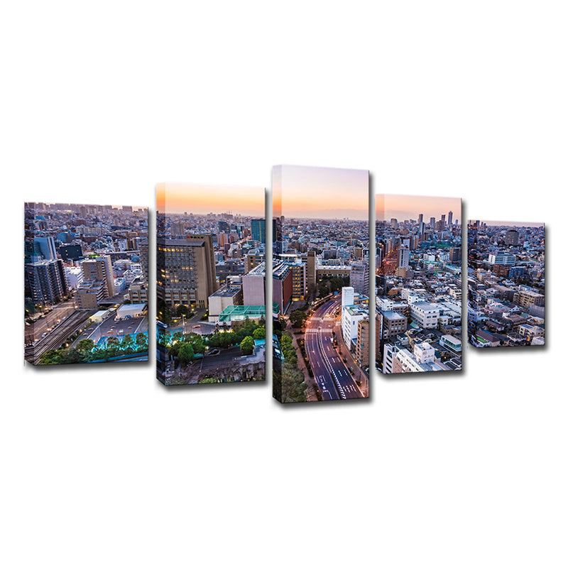 Multi-Piece Purple Canvas Modern Skyline View of Tokyo at Early Night Wall Art for Home