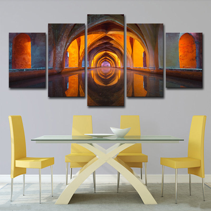 Archway Religious Canvas Wall Art Mid-Century Modern Textured Wall Decor in Red-Brown