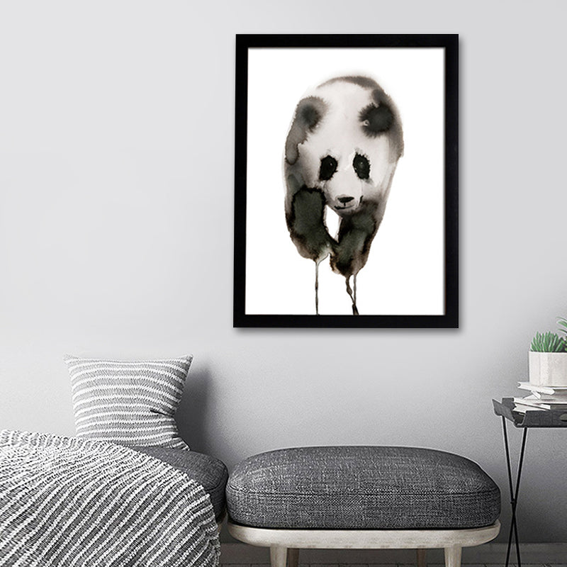 Black and White Panda Canvas Art Textured Asian Style Kids Bedroom Wall Decoration
