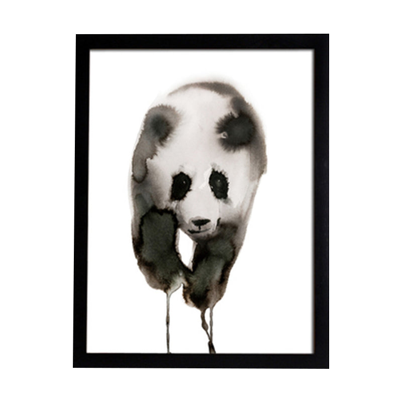 Black and White Panda Canvas Art Textured Asian Style Kids Bedroom Wall Decoration