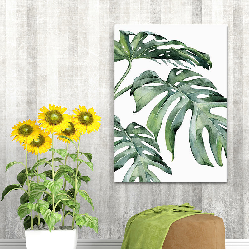 Green Plant Leaves Canvas Art Textured Country Style Dining Room Wall Decoration