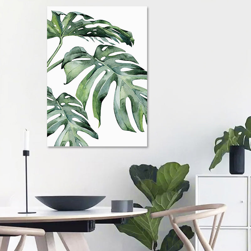 Green Plant Leaves Canvas Art Textured Country Style Dining Room Wall Decoration