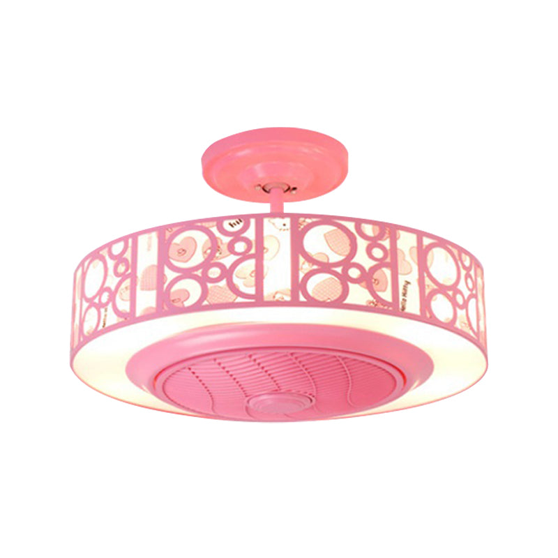 Drum metalen ventilator Licht Kids Led Pink/Blue 3 Blades Semi Flush Mount Lighting voor kinderdagverblijf, 23,5 "Long