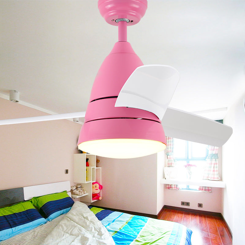 Metal Circle Ceiling Fan Lamp Kids 1 Light Black/White/Pink 3 Blades Semi Flush Light for Living Room, 36" Width