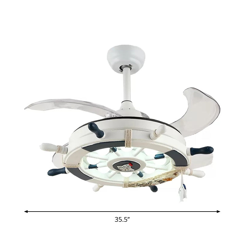 Metal Rudder Shaped Fan Light Nautical Style LED Semi Flush Mount Light in White for Boys Bedroom