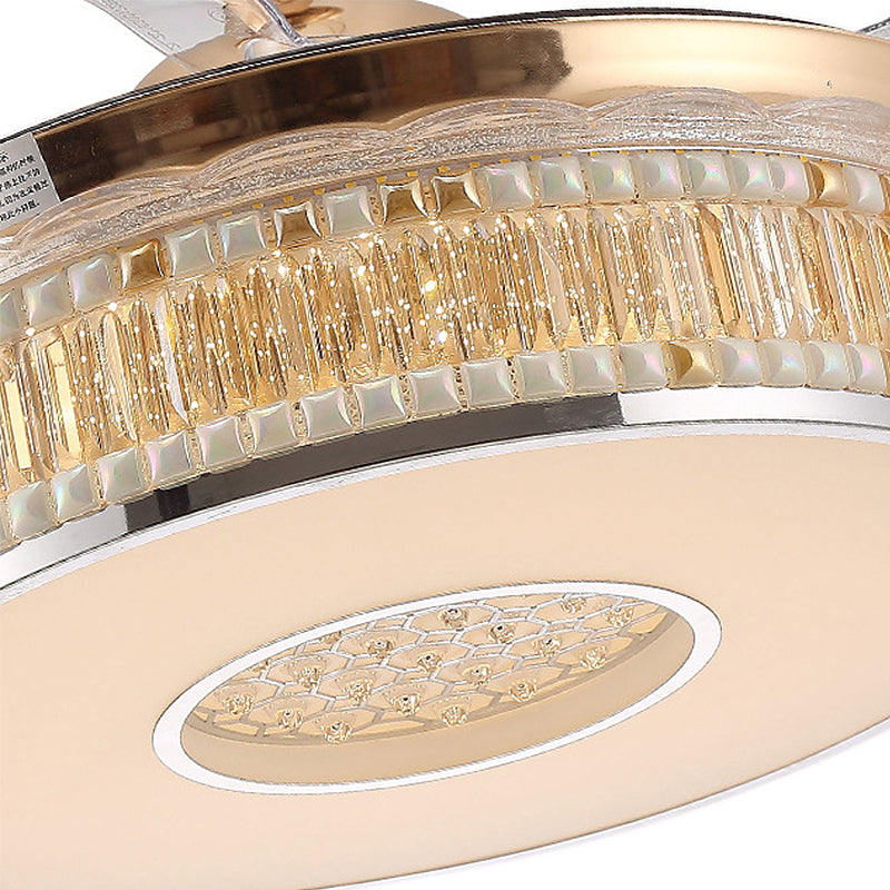 Concave gesneden semi -spoel licht eigentijds goud afwerking led kristalblok plafondlicht met ventilator