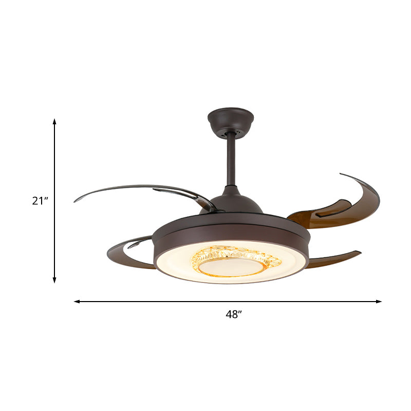 Reversible Antler Blade LED Ceiling Fan Nordic Style Black Metallic Downrod Semi Flush Mount Lamp with Crystal Element