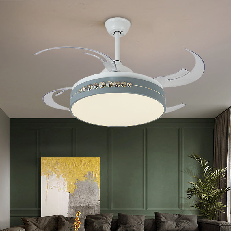 Nordic Style Drum Ceiling Fan Light Acrylic Shade LED Bedroom Semi Mount Lamp in White