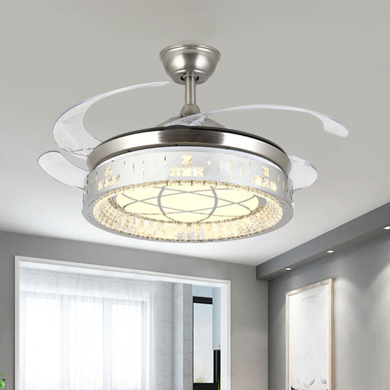 Remote Control/Frequency Convertible LED Fan Light 42"/48" W Simple Clear Crystal Orbit Semi Flush Light in Silver