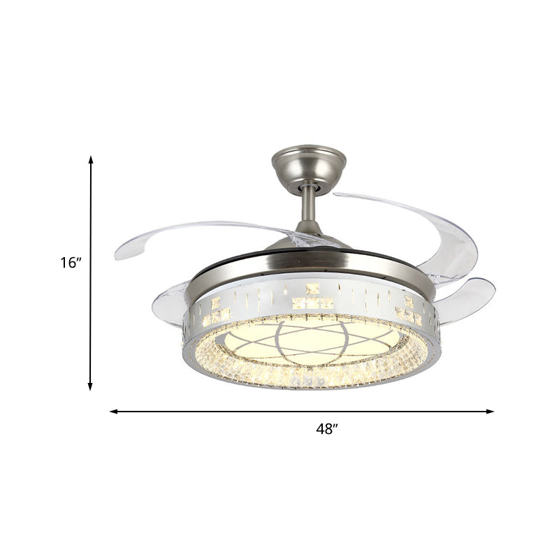 Remote Control/Frequency Convertible LED Fan Light 42"/48" W Simple Clear Crystal Orbit Semi Flush Light in Silver