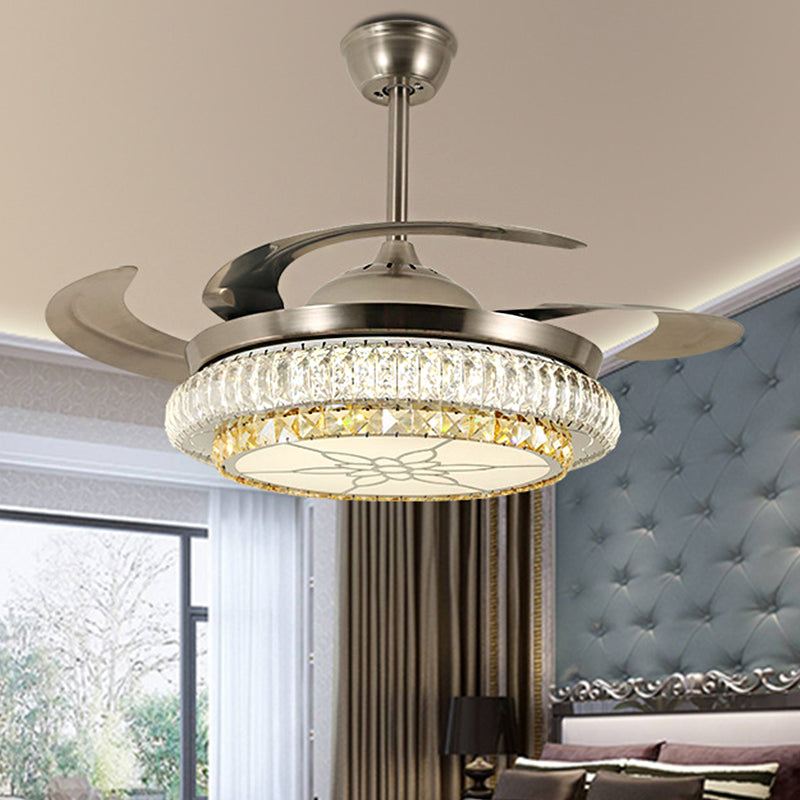 Beveled Crystal Tier LED Ceiling Fan Modern Stylish LED Silver Finish Semi Flush Lamp with/without Bluetooth