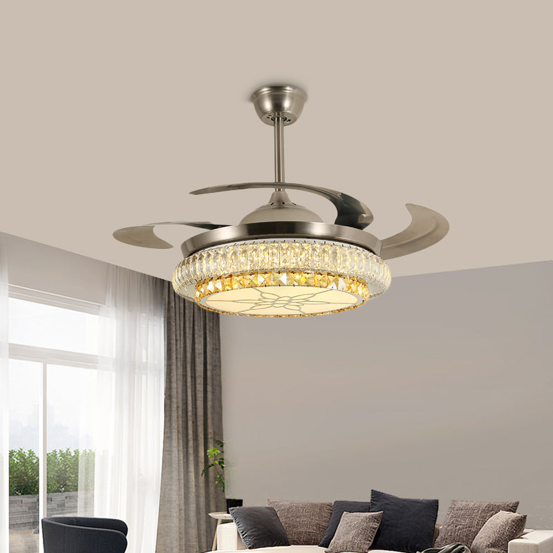 Beveled Crystal Tier LED Ceiling Fan Modern Stylish LED Silver Finish Semi Flush Lamp with/without Bluetooth