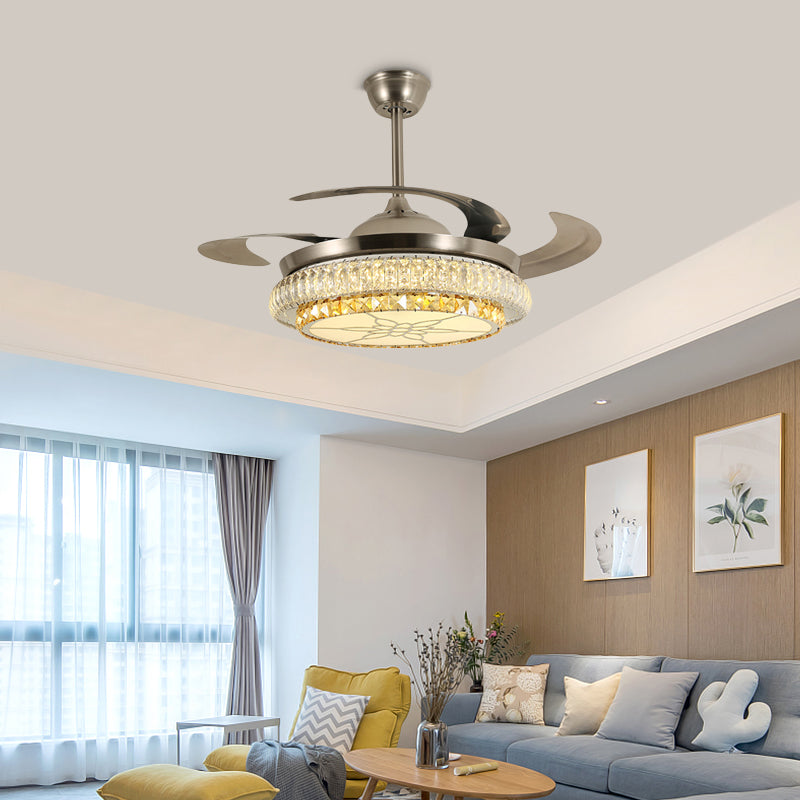 Beveled Crystal Tier LED Ceiling Fan Modern Stylish LED Silver Finish Semi Flush Lamp with/without Bluetooth