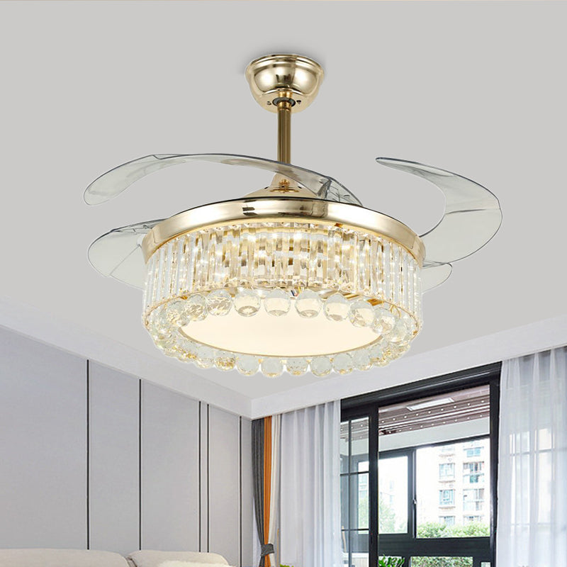 4-Blade Crystal Ball Semi Mount Fan Light Modernity LED Gold Finish Downrod Ceiling Lamp