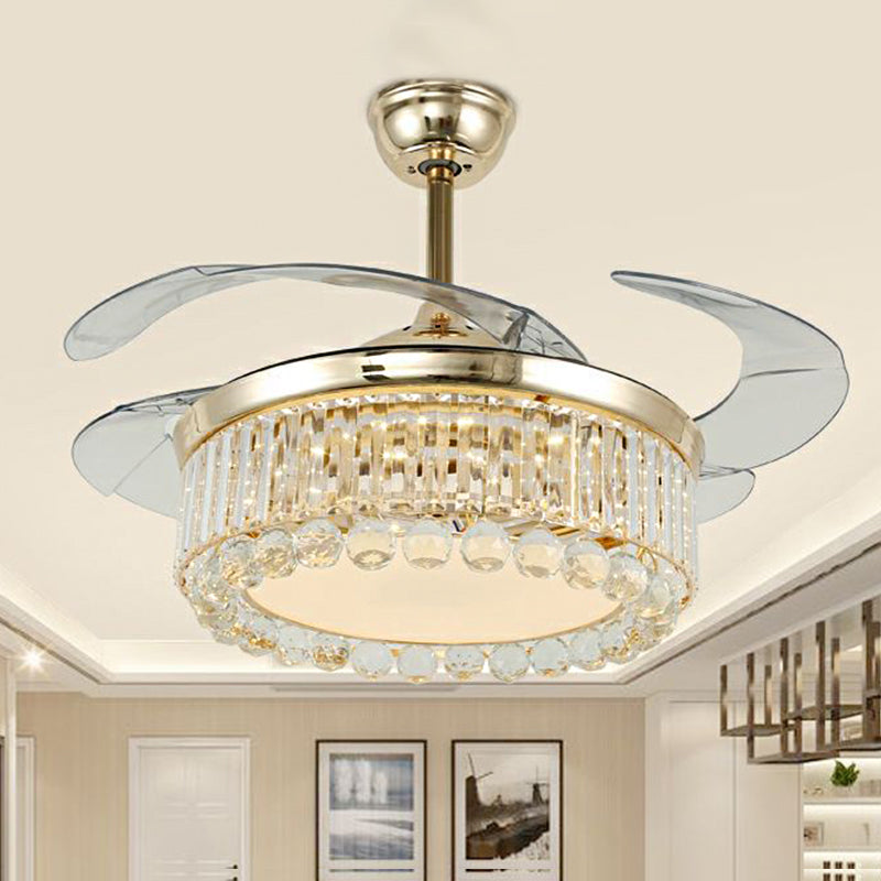 4-Blade Crystal Ball Semi Mount Fan Light Modernity LED Gold Finish Downrod Ceiling Lamp