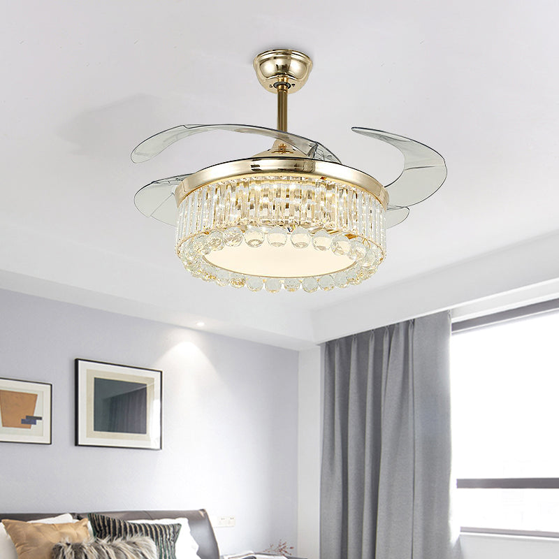 4-Blade Crystal Ball Semi Mount Fan Light Modernity LED Gold Finish Downrod Ceiling Lamp