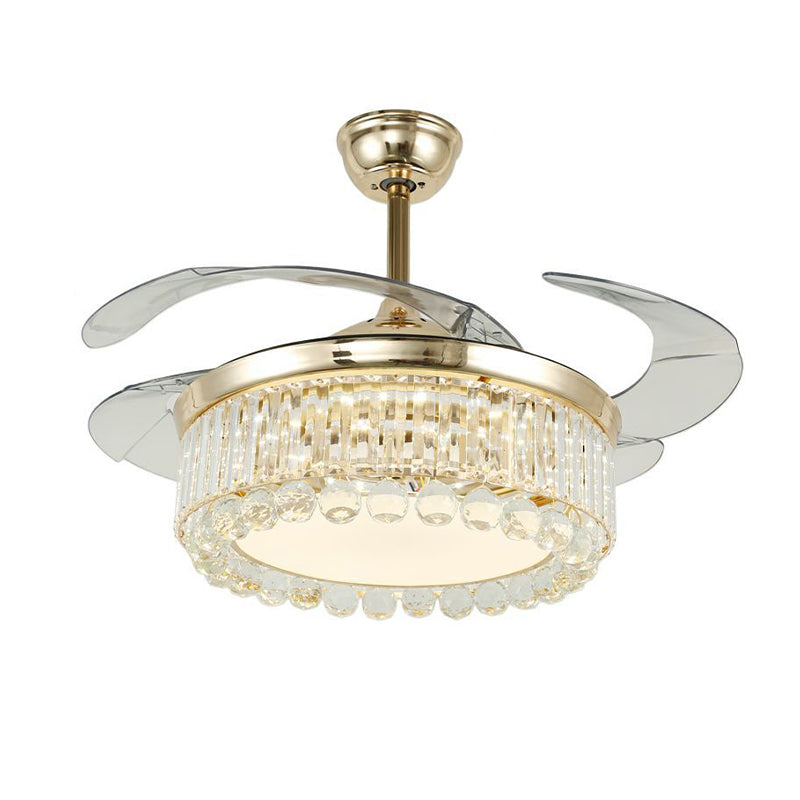 4-Blade Crystal Ball Semi Mount Fan Light Modernity LED Gold Finish Downrod Ceiling Lamp