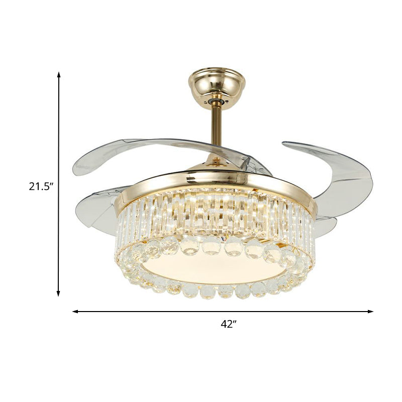 4-Blade Crystal Ball Semi Mount Fan Light Modernity LED Gold Finish Downrod Ceiling Lamp