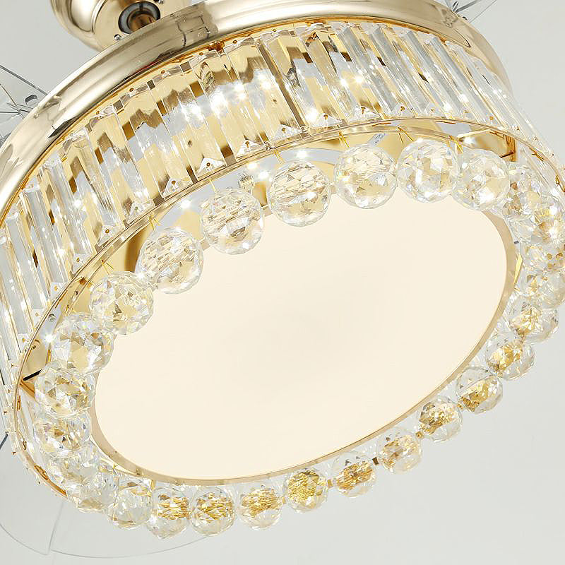 4-Blade Crystal Ball Semi Mount Fan Light Modernity LED Gold Finish Downrod Ceiling Lamp