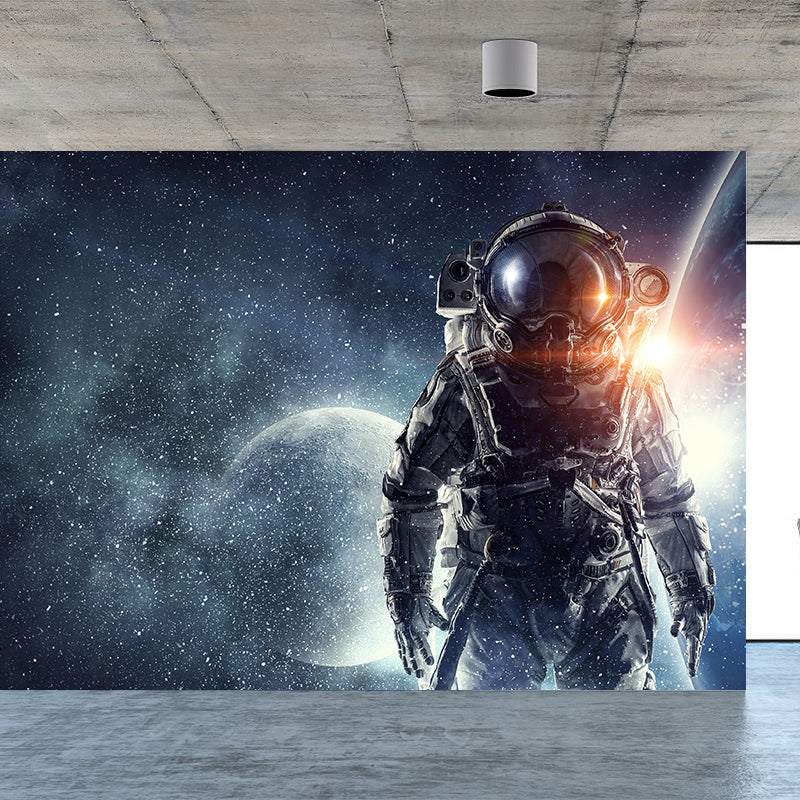 Giant Futuristic Mural Decal in Blue Astronaut Scenery Wall Decor, Custom Printed