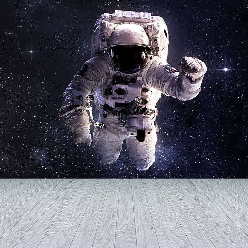 Black Stars and Astronaut Mural Wallpaper for Decoration Sci-Fi Living Room Wall Art