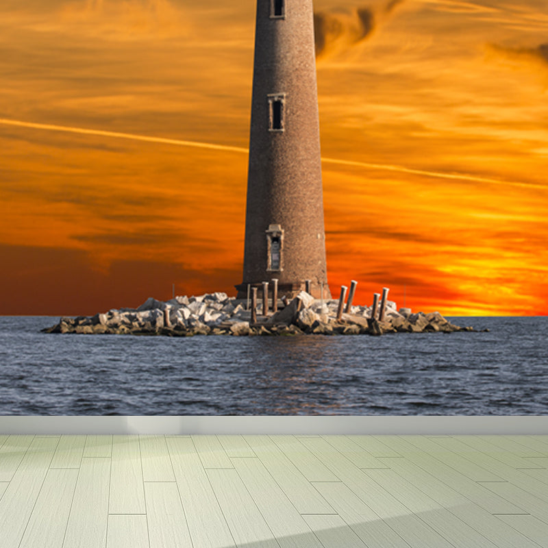 Large Lighthouse Mural Wallpaper Coastal Sea Landscape Wall Covering in Pastel Color