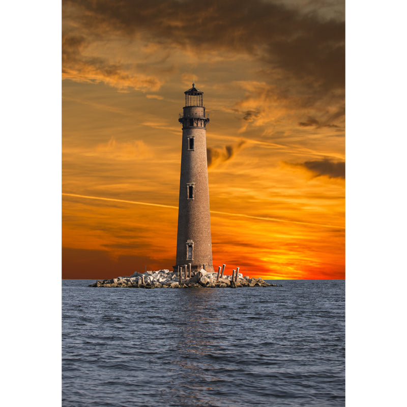 Large Lighthouse Mural Wallpaper Coastal Sea Landscape Wall Covering in Pastel Color