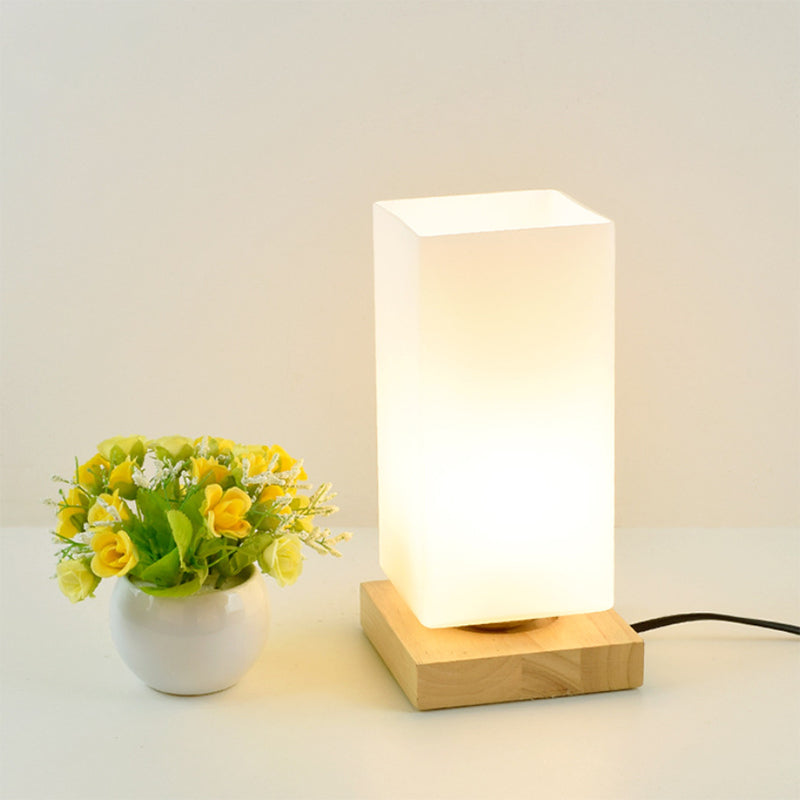 Black Rectangle Desk Lighting Modern Opal Glass 1 Light Bedroom Reading Lamp with Wooden Base