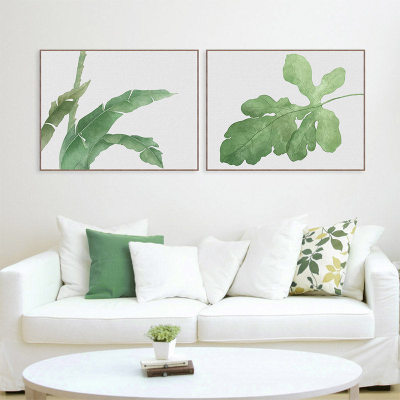 Leaf Painting Wall Art Print Farmhouse Textured Sitting Room Wrapped Canvas in Green