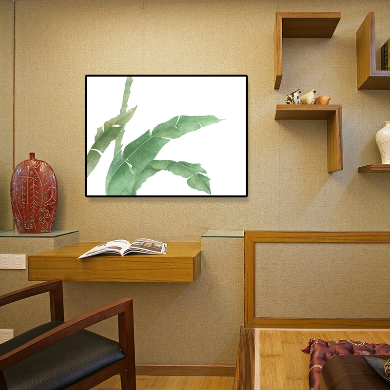 Leaf Painting Wall Art Print Farmhouse Textured Sitting Room Wrapped Canvas in Green