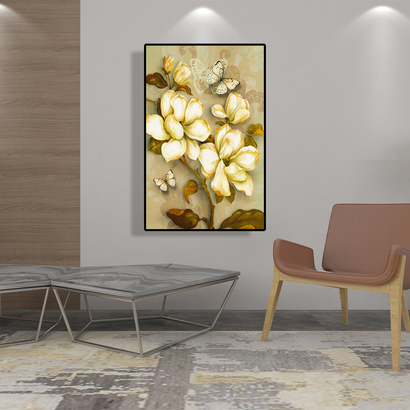 Gold Blooming Flower Print Canvas Textured French Country Living Room Wall Art