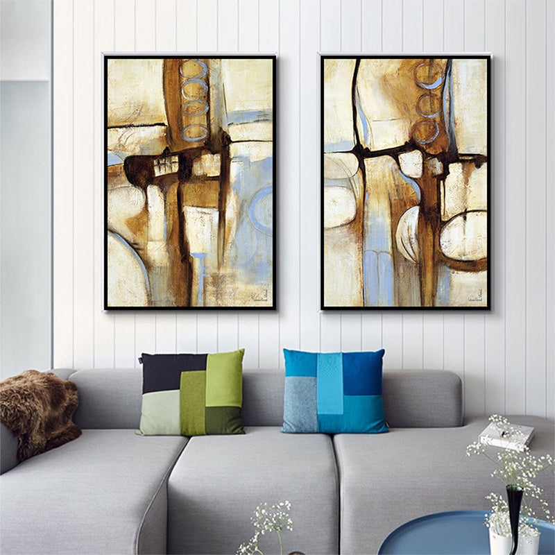 Modern Wall Art Brown and Blue Abstract Pattern Canvas Print for Sitting Room