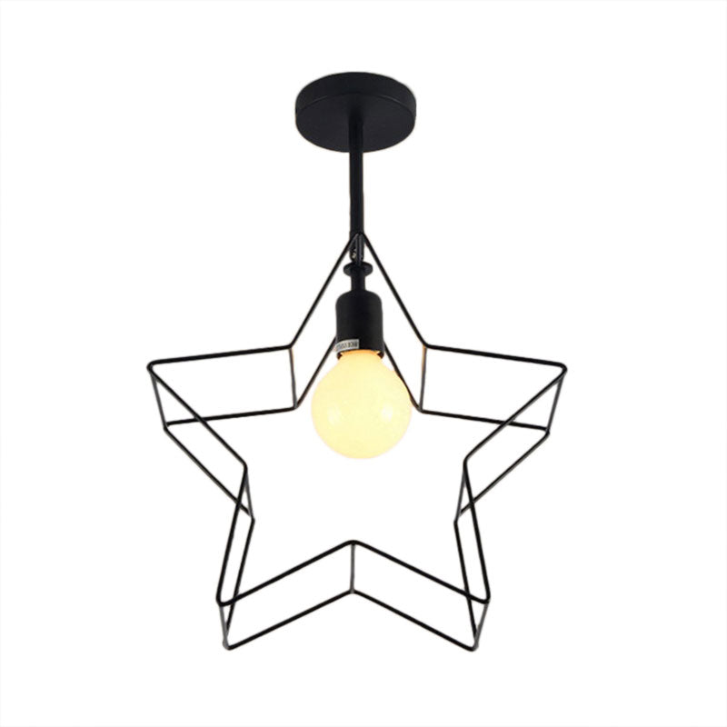 Negro 1 Bulbo Semi Flush Mounting Loft Lámpara de techo de alambre de alambre de metal elegante con sombra de estrellas para dormitorio