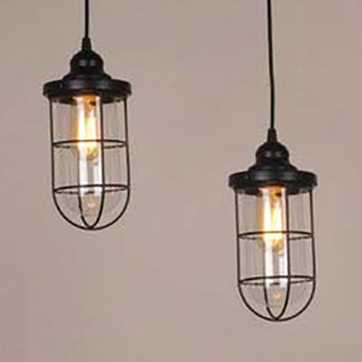 2/3 lampadine in gabbia Multiple lampada a sospensione industriale Black Clear Glass Kit appeso, baldacchino lineare/rotondo