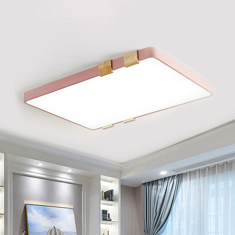 Rectangular Ceiling Light Fixture Nordic Acrylic 1-Light Pink/Yellow/Blue Flush Mount Lamp in Warm/White Light