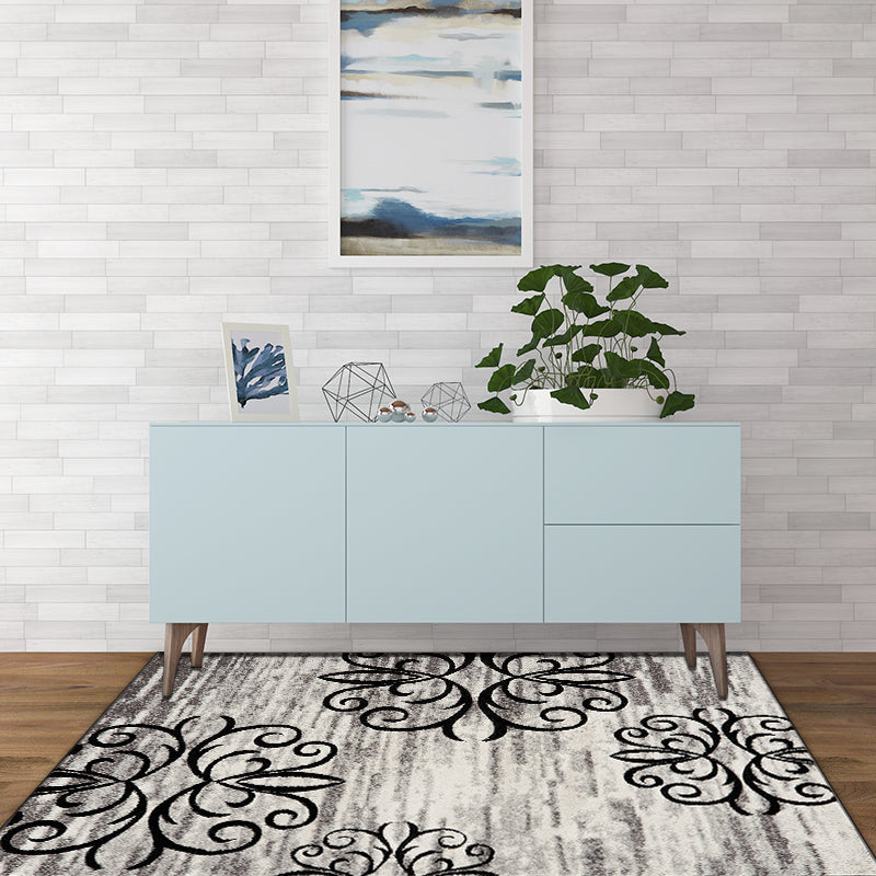 Whitewash Paisley Muster Teppich Grey Klassiker Teppich Polyester Waschbarer Rückschlag-Backing-Teppich für Wohnzimmer