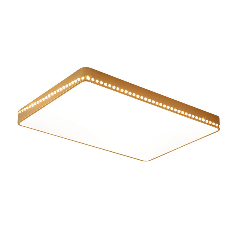 White/Gold Slim Ceiling Light Modern LED Acrylic Flush Mount Fixture in White/Warm Light with Crystal Accents